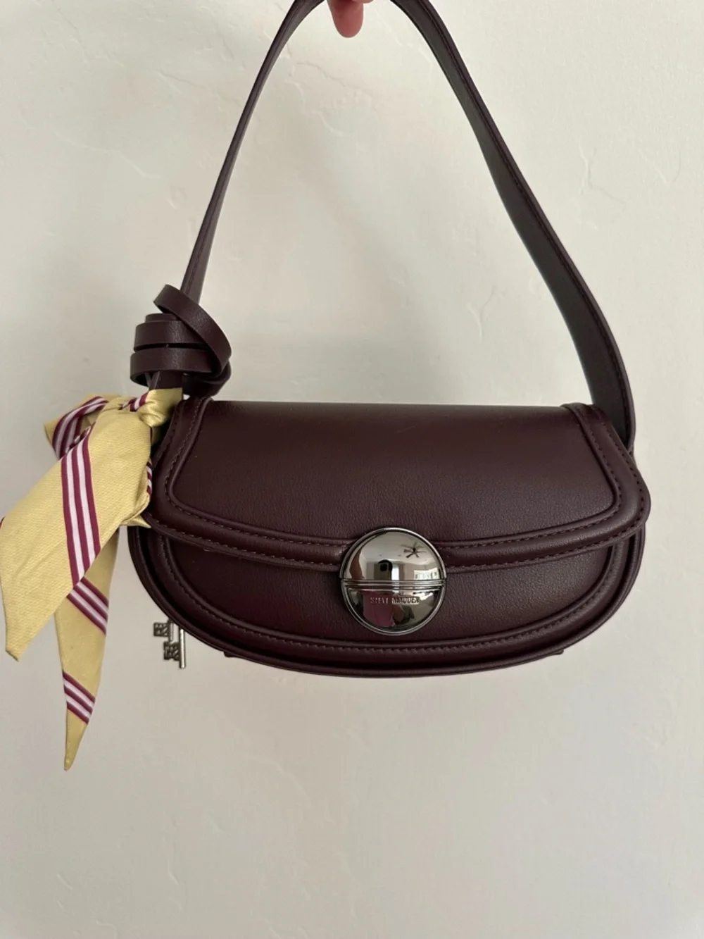 Steve Madden Women’s Dark Brown Leather Shoulder Bag with Silver Hardware